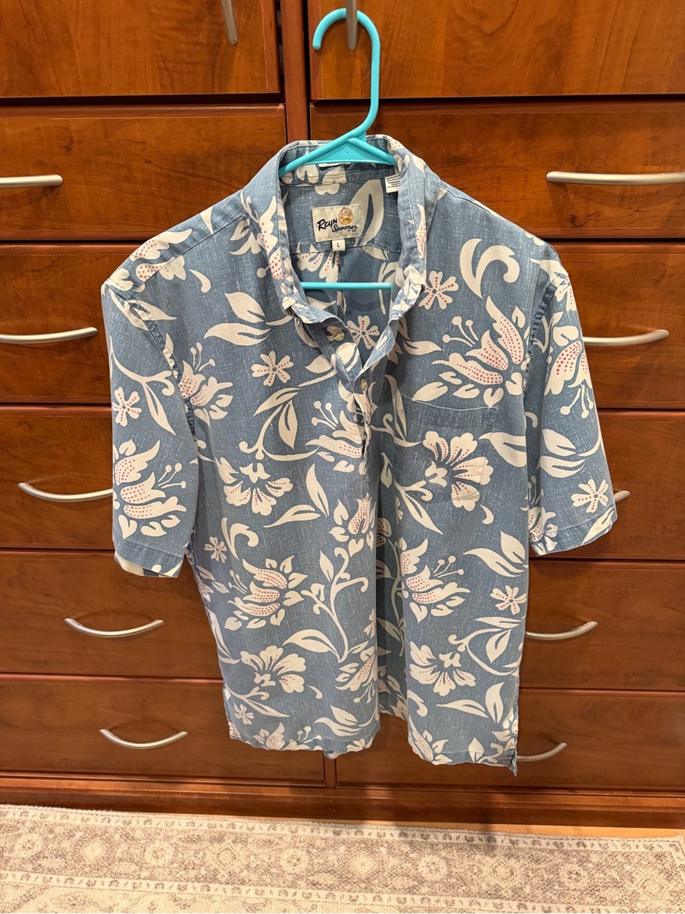 Reyn Spooner vintage blue Hawaiian floral pull over shirt